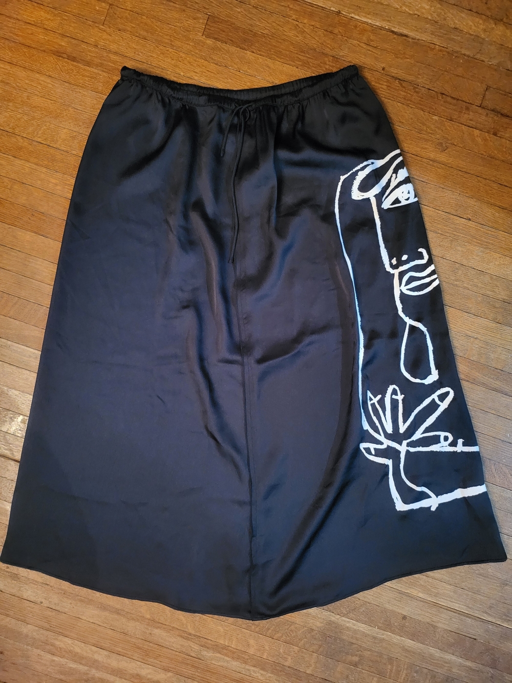 Desigual Black Midi Arty Face Skirt with White Abstract Face Detail